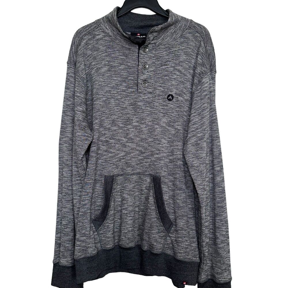 Airwalk Men’s Sz L Long Sleeve Knit Shirt Heather Gray/Black Trim Half Button